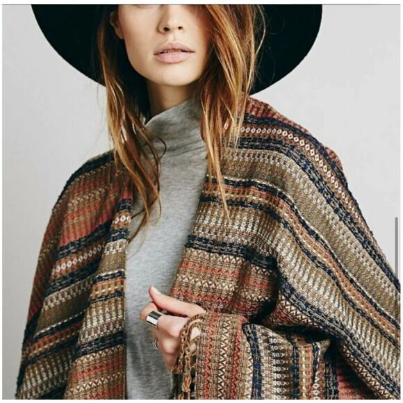 Free People Fringe Striped Sweater Wrap - Picture 2 of 6